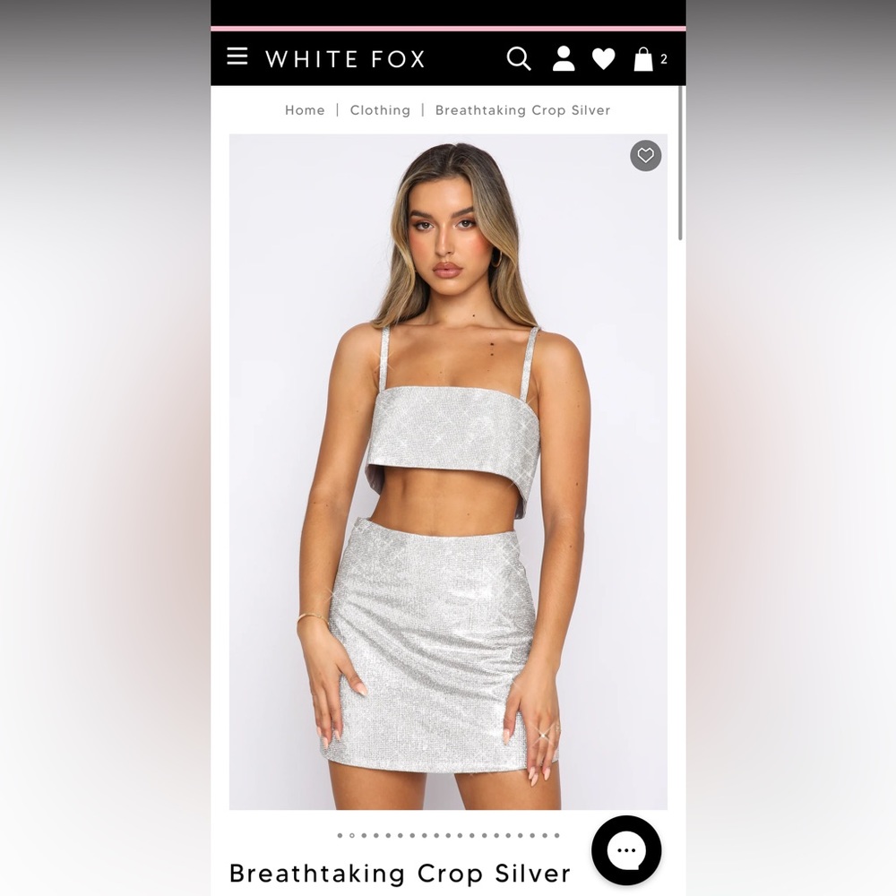 Breathtaking Crop Silver and matching One Last Time Mini Skirt.